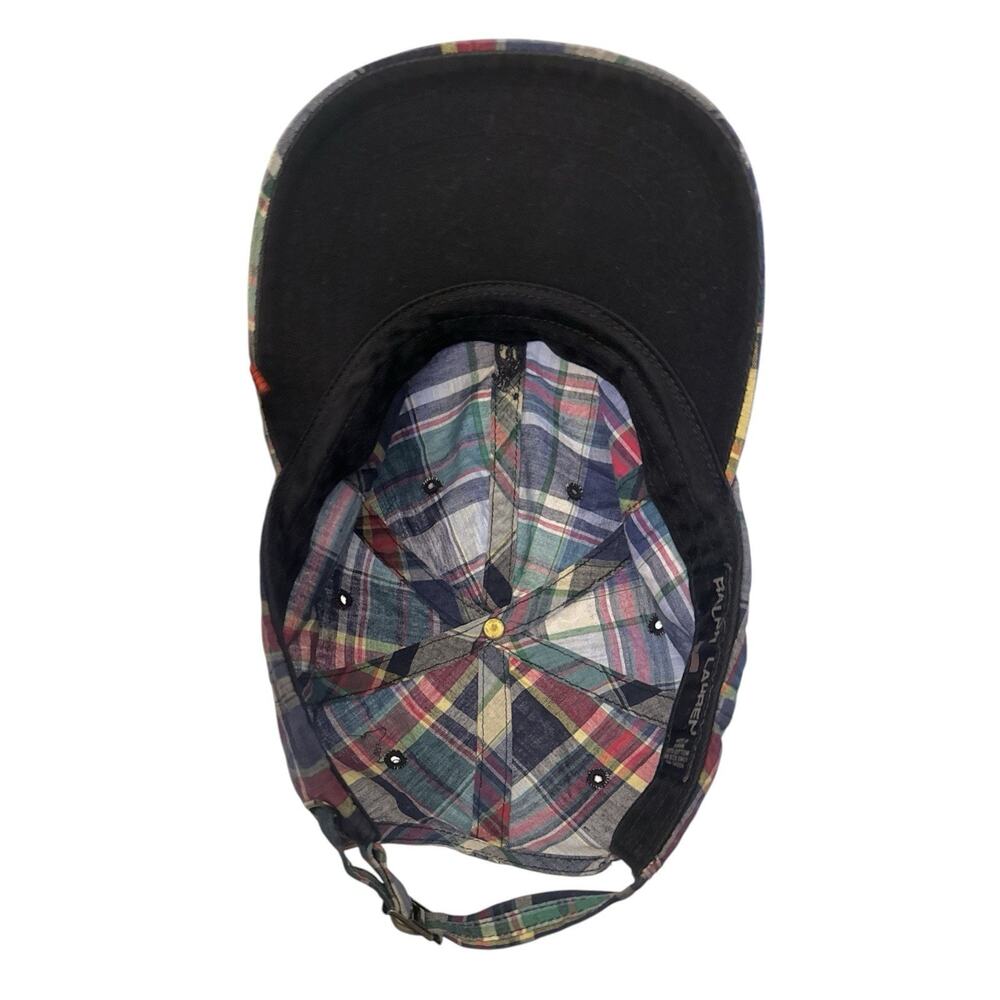Ralph Lauren Cap Madras Plaid Patchwork Blue Pony Preppy Baseball Hat Adj - Picture 9 of 11